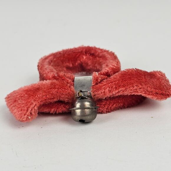 VTG tiny red plush collar with bow and jingle bell 4" x 1/2" stuffed toy Rushton - Picture 2 of 5